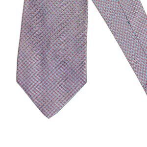 Seigo New York Silk Tie Mens 58.5” Blue Rustic Orange Houndstooth Japan Wide New